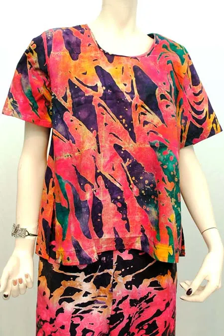 1980s Colourful Batik Print Festival Top