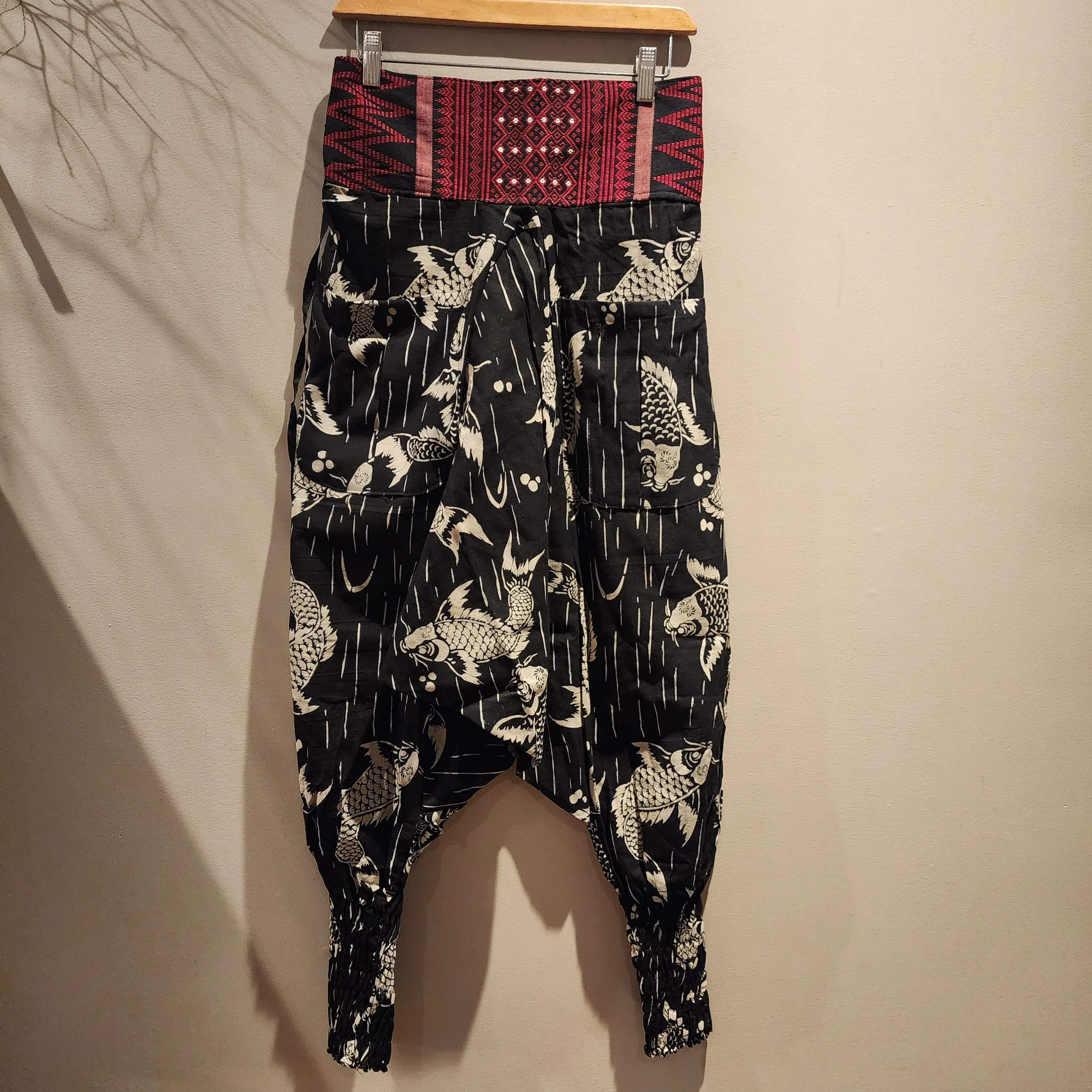 Black Big Koi Long Ninja Pants