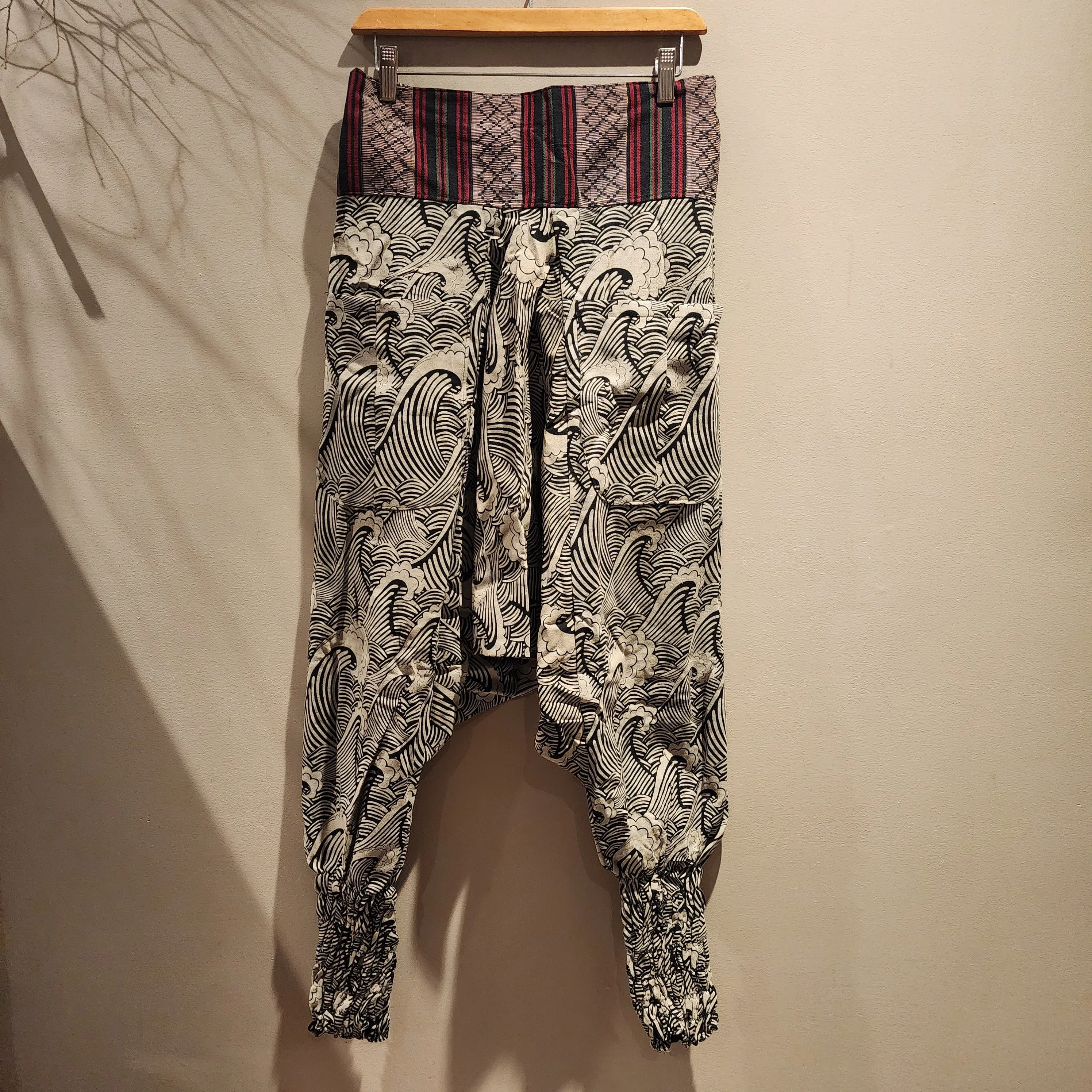 Black Big Waves Long Ninja Pants