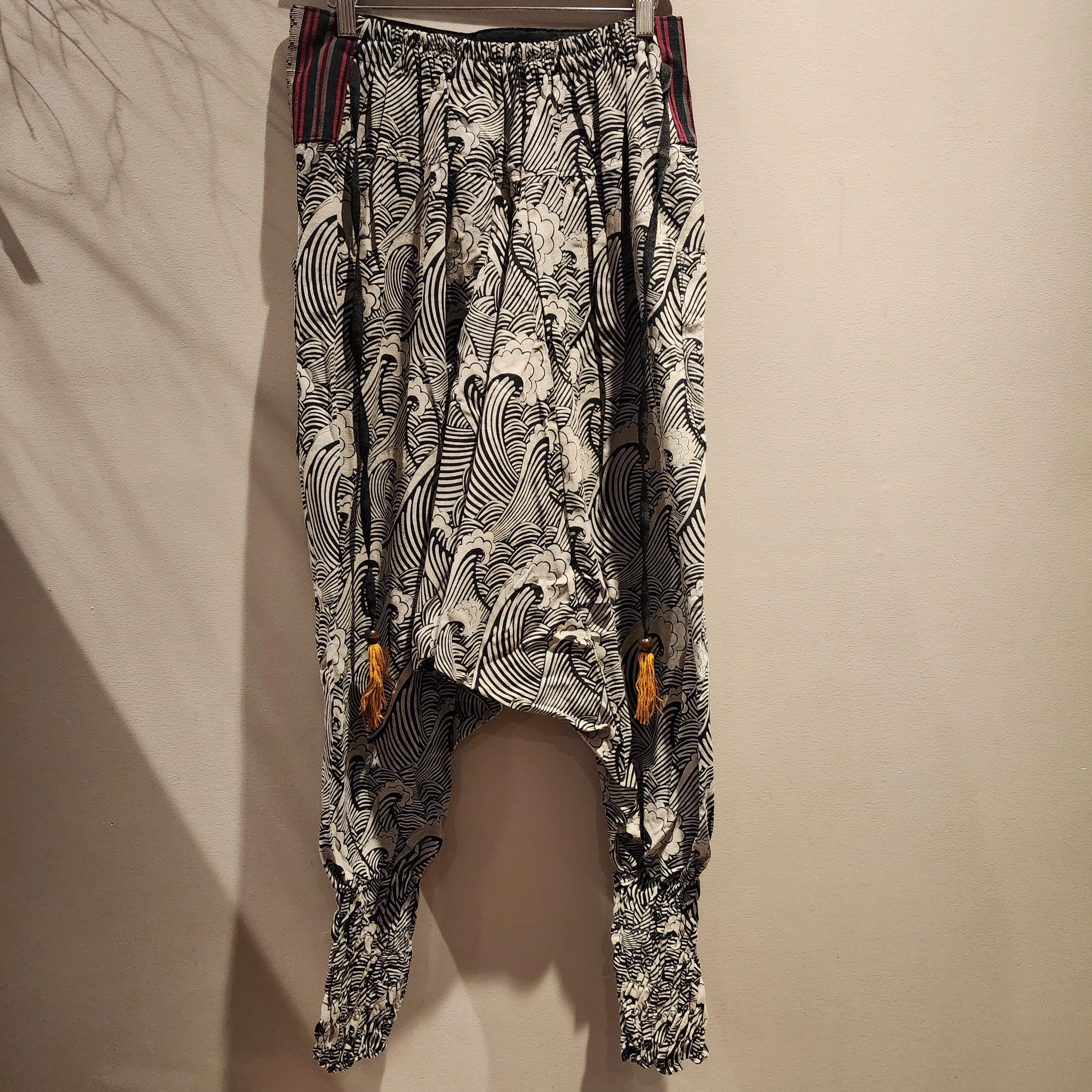 Black Big Waves Long Ninja Pants