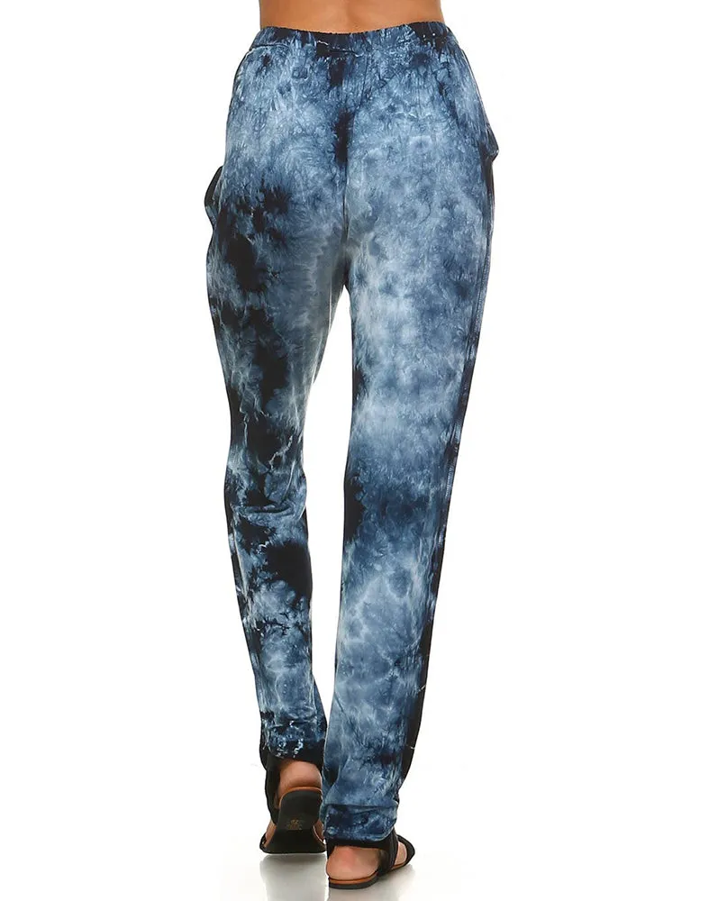 Blue Cloud Tie Dye Lounge Pants with Inverted Seam Stitch