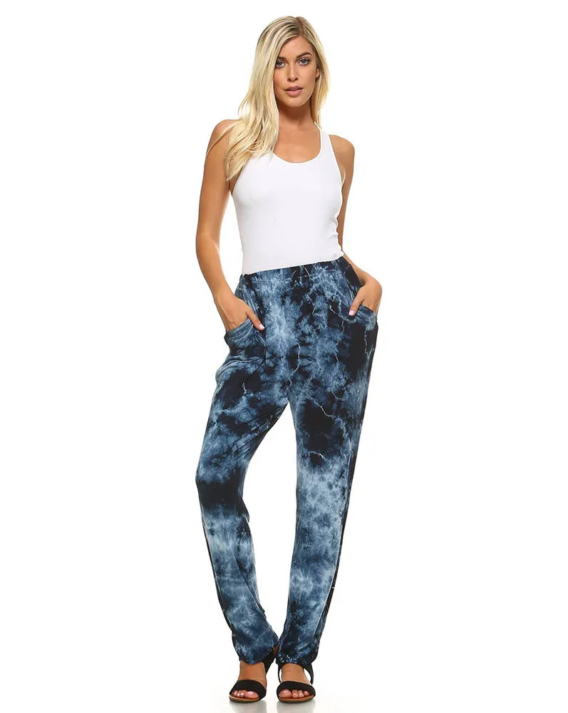 Blue Cloud Tie Dye Lounge Pants with Inverted Seam Stitch