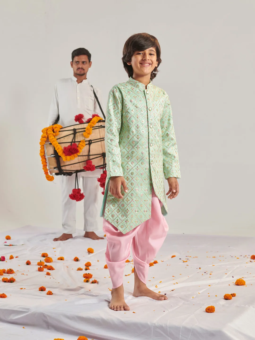 Boys Embroidered Regular Kurta With Dhoti Pants