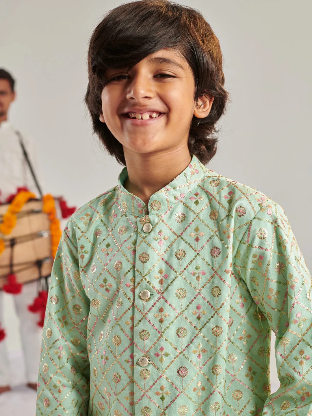 Boys Embroidered Regular Kurta With Dhoti Pants
