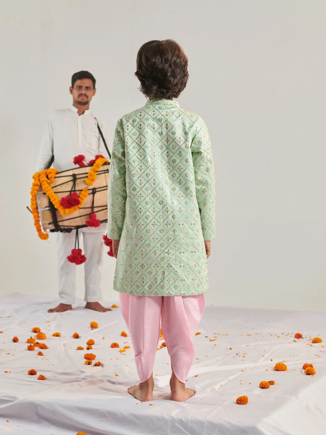 Boys Embroidered Regular Kurta With Dhoti Pants
