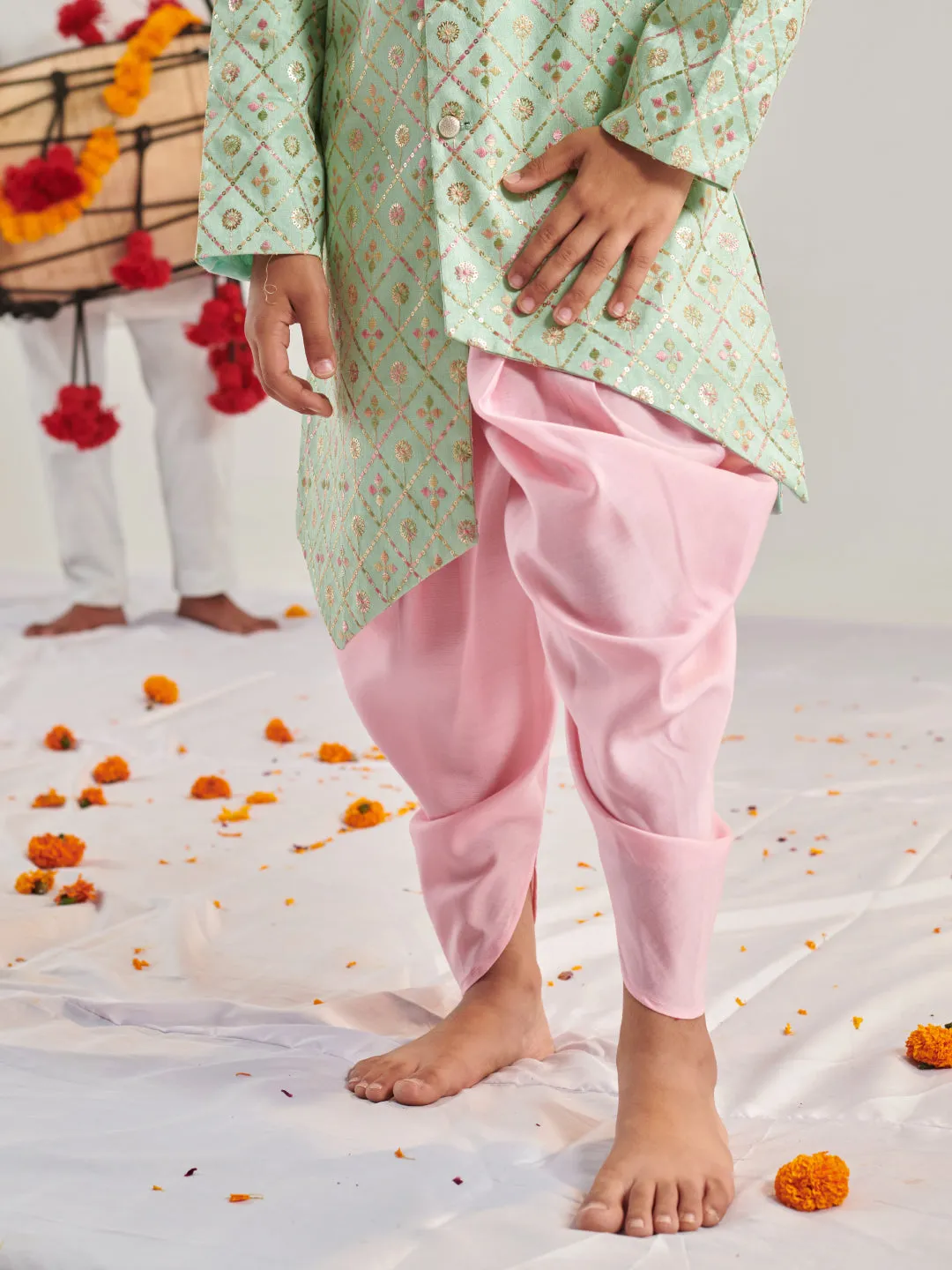 Boys Embroidered Regular Kurta With Dhoti Pants