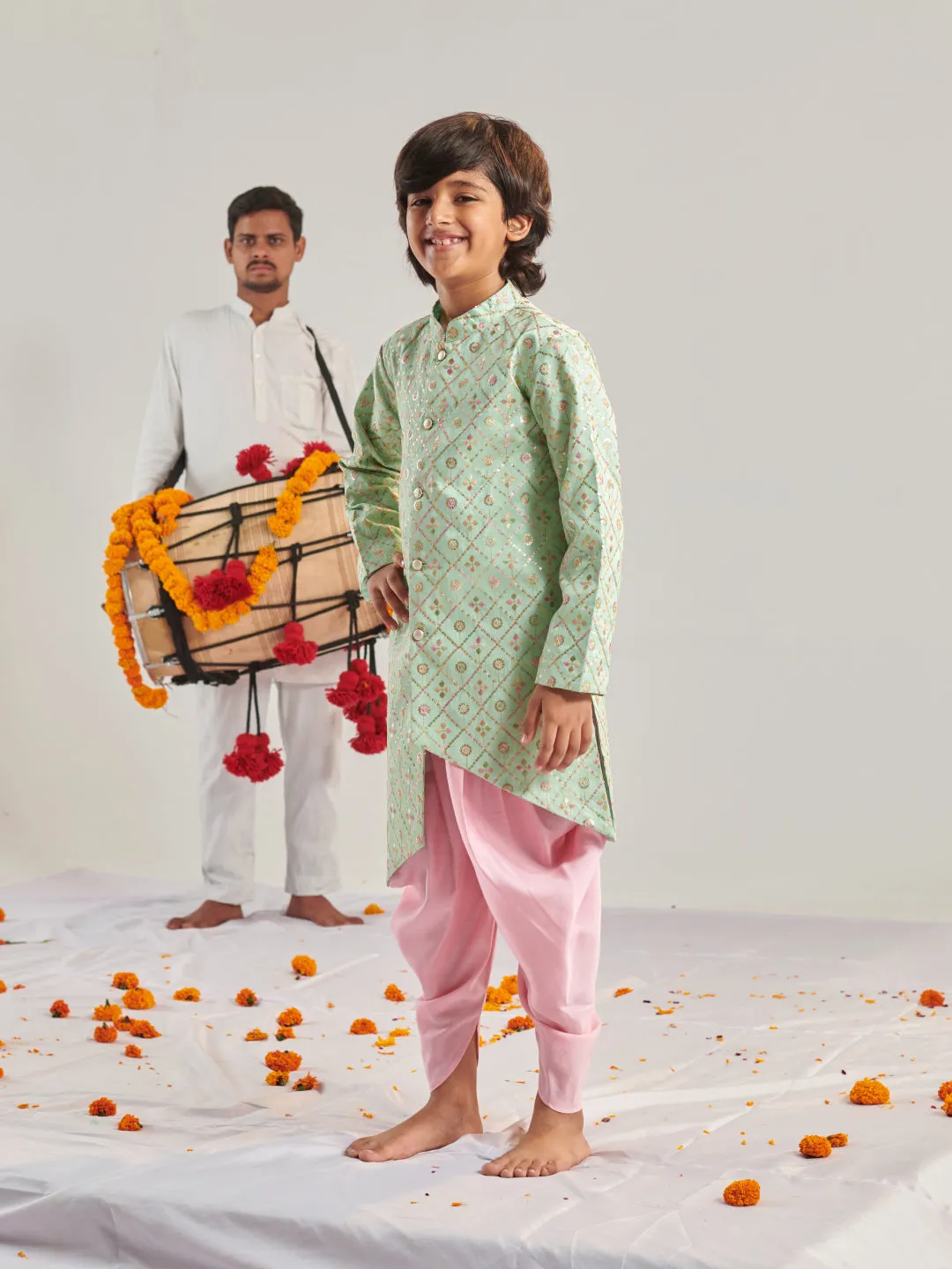 Boys Embroidered Regular Kurta With Dhoti Pants