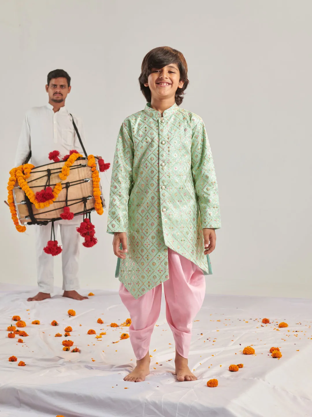 Boys Embroidered Regular Kurta With Dhoti Pants
