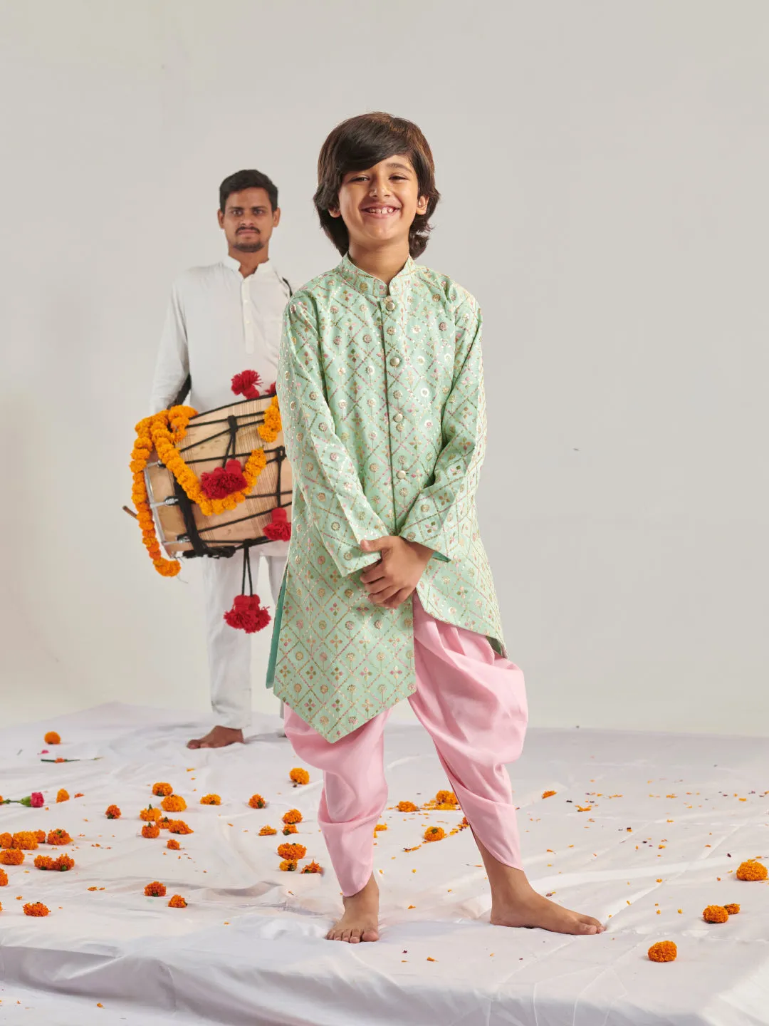 Boys Embroidered Regular Kurta With Dhoti Pants