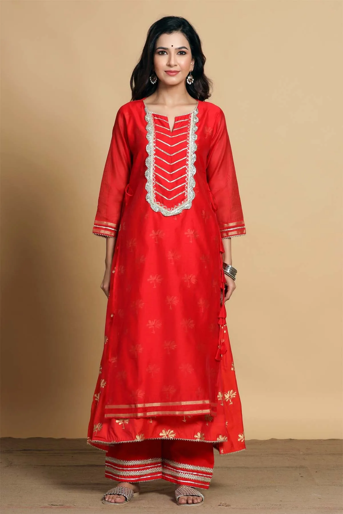 Double layered Red chanderi kurta