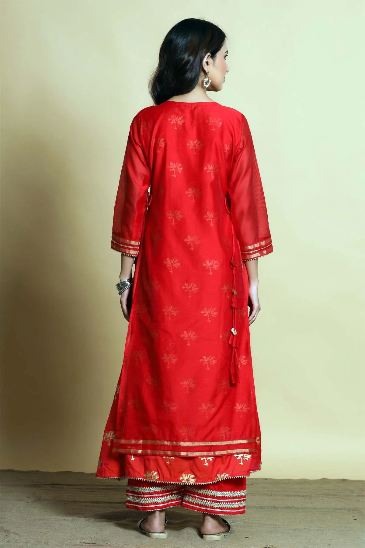 Double layered Red chanderi kurta