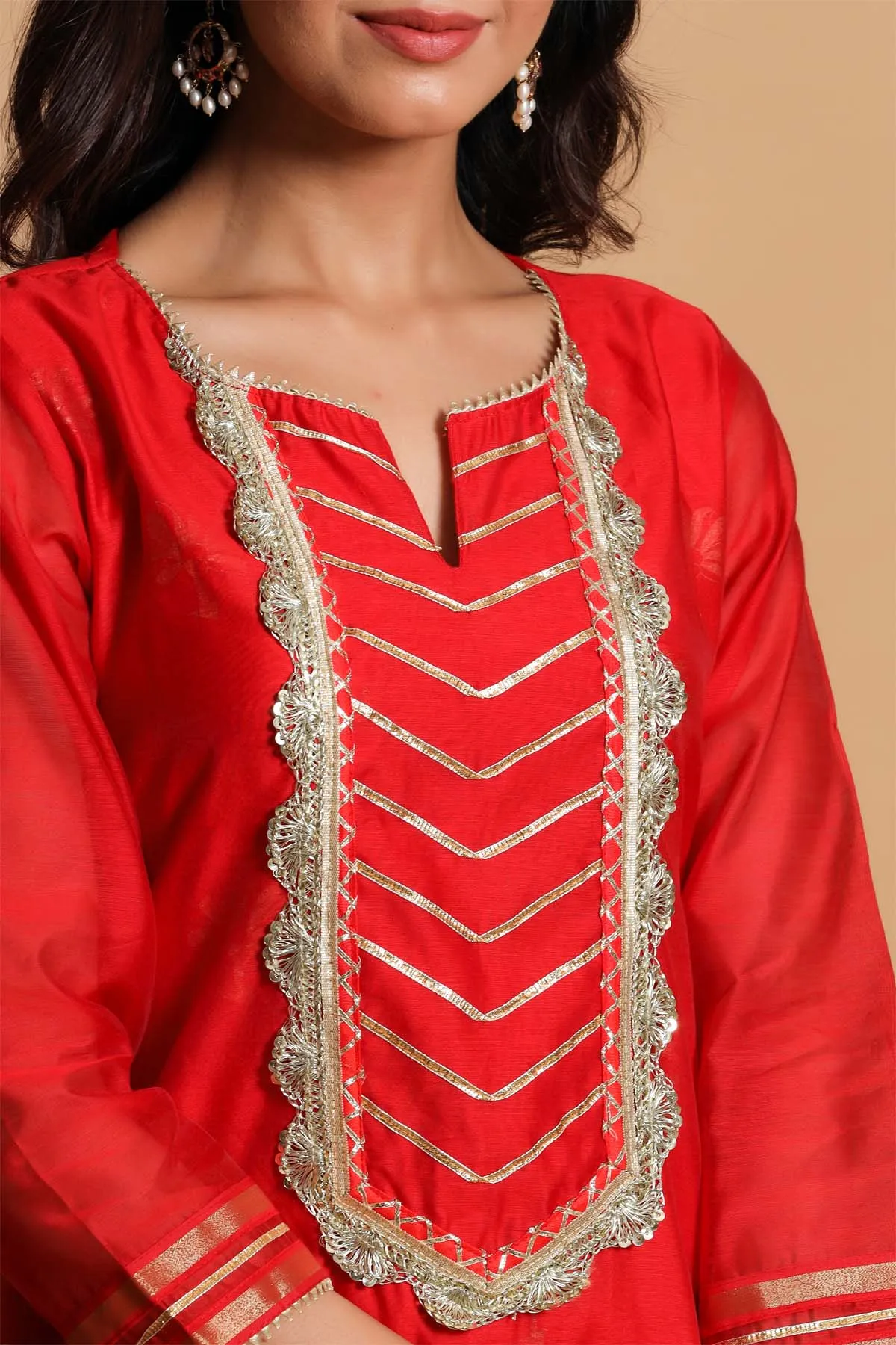 Double layered Red chanderi kurta