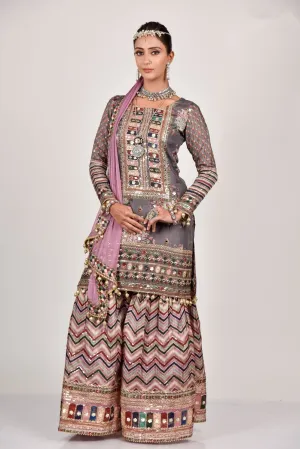 Dusky Grey Embellished Sharara Set