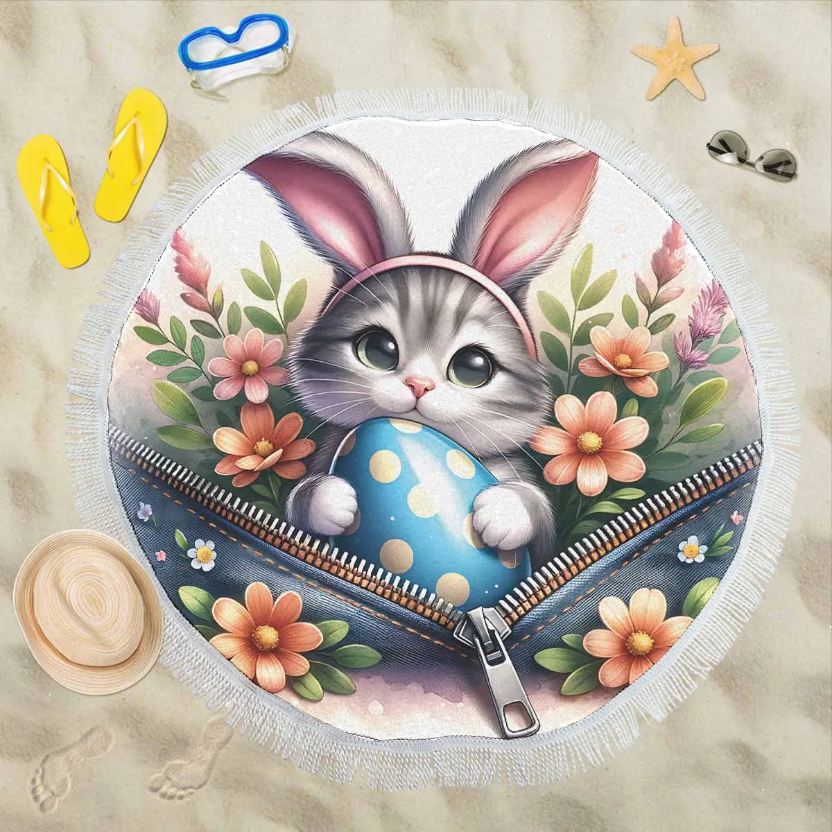 Easter Kitten Awd1308  Circular Beach Shawl 59"