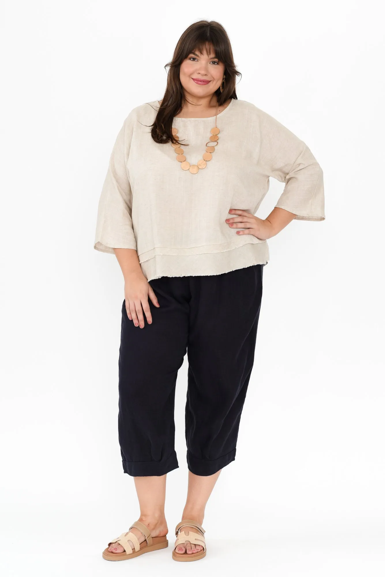 Elide Navy Linen Cropped Pants