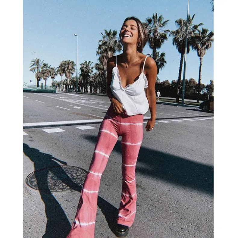 Fashionkova AA Women's Flared Pants High-Waist Trousers Stripes Casual Loose Slimming Pants Summer Bottoms