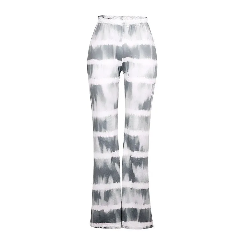 Fashionkova AA Women's Flared Pants High-Waist Trousers Stripes Casual Loose Slimming Pants Summer Bottoms
