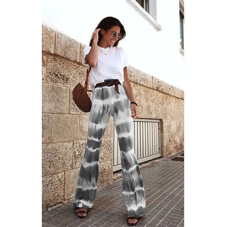 Fashionkova AA Women's Flared Pants High-Waist Trousers Stripes Casual Loose Slimming Pants Summer Bottoms