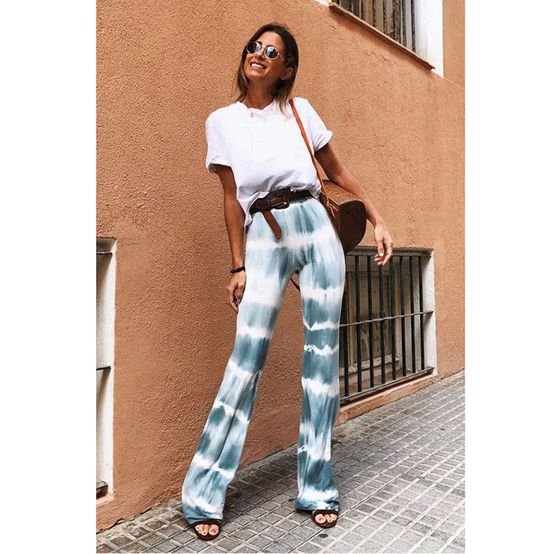 Fashionkova AA Women's Flared Pants High-Waist Trousers Stripes Casual Loose Slimming Pants Summer Bottoms
