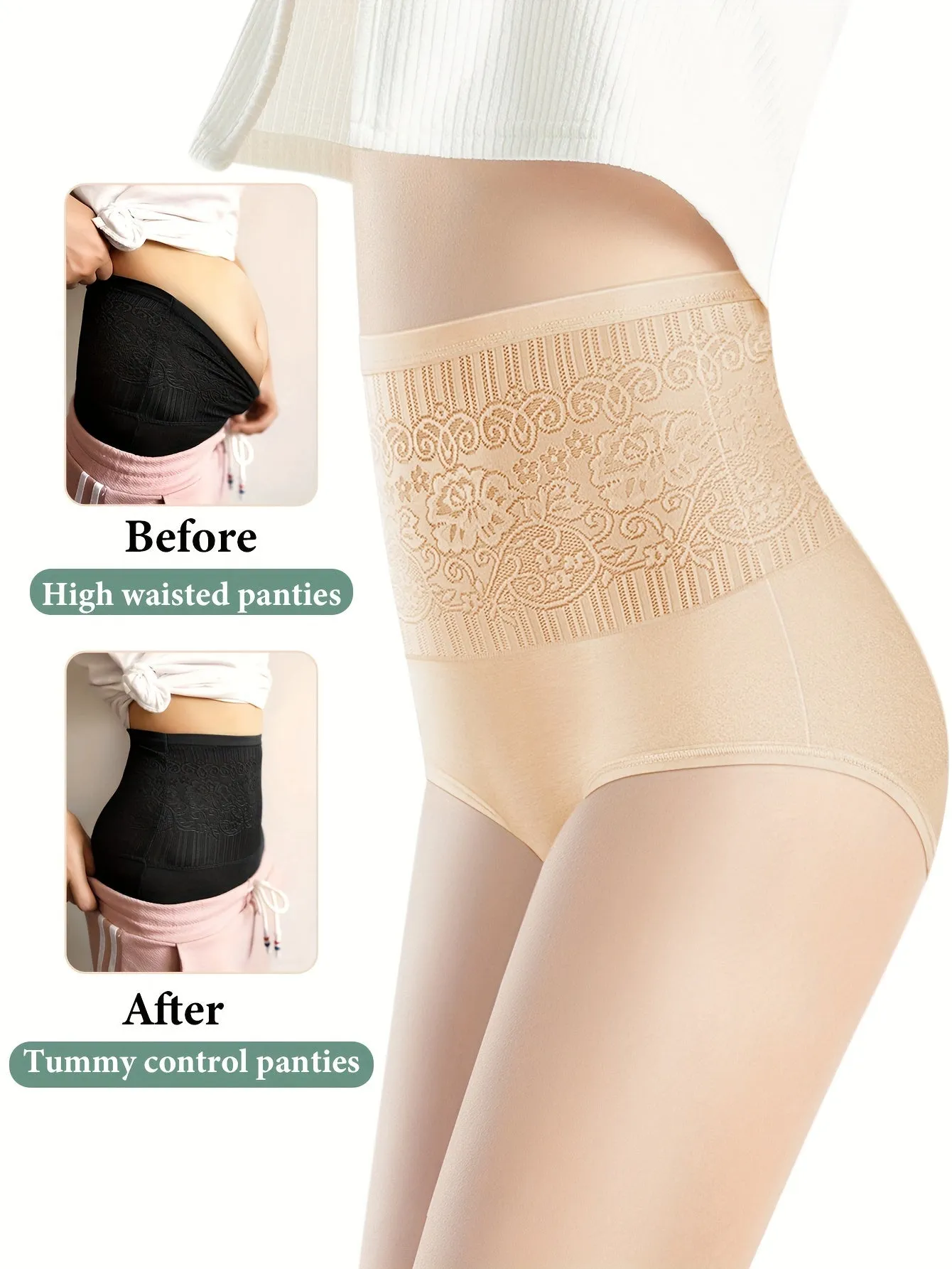 Flattering 4pcs Jacquard Tummy Control Panties for Women