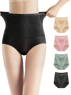 Flattering 4pcs Jacquard Tummy Control Panties for Women