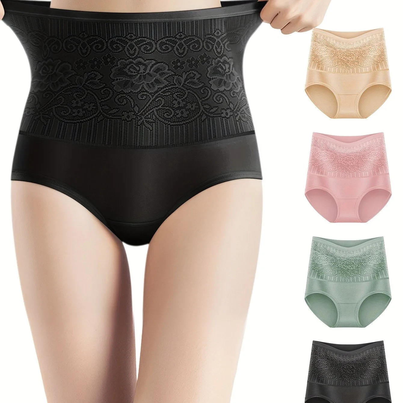Flattering 4pcs Jacquard Tummy Control Panties for Women