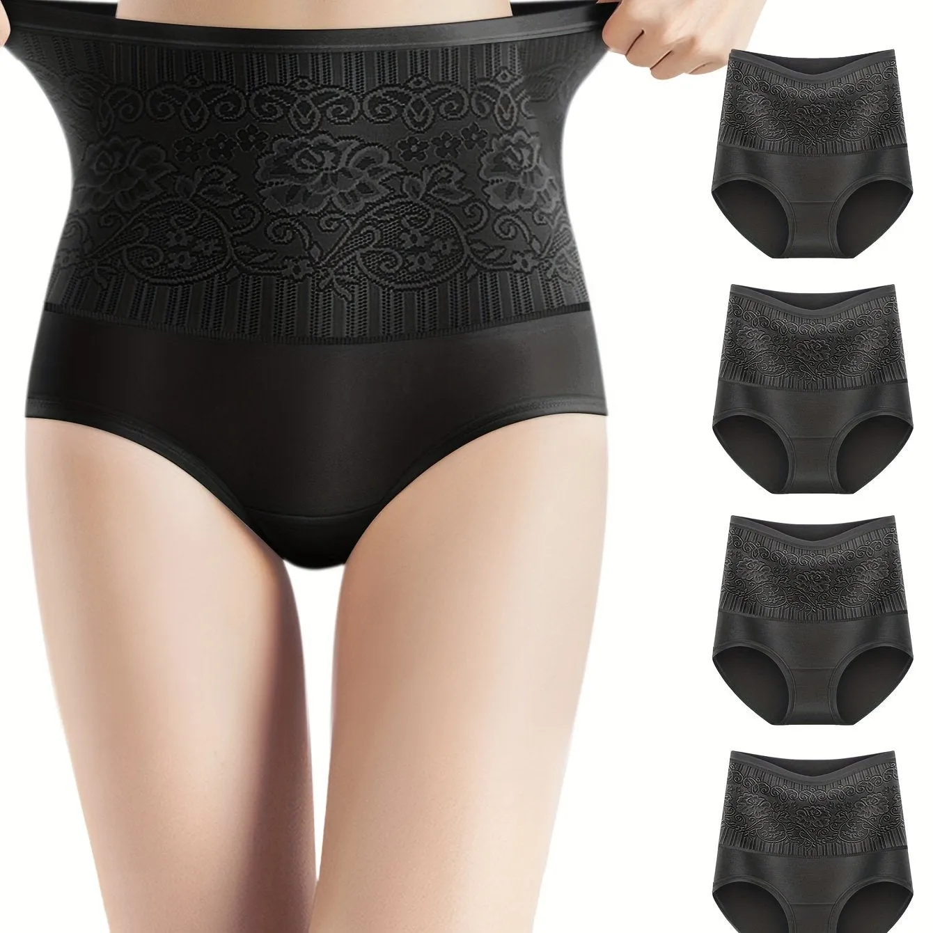 Flattering 4pcs Jacquard Tummy Control Panties for Women