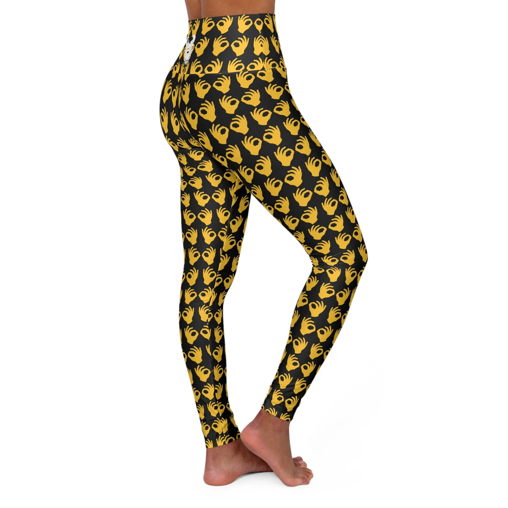 High Waisted Yoga Leggings - Black/Gold Griddy