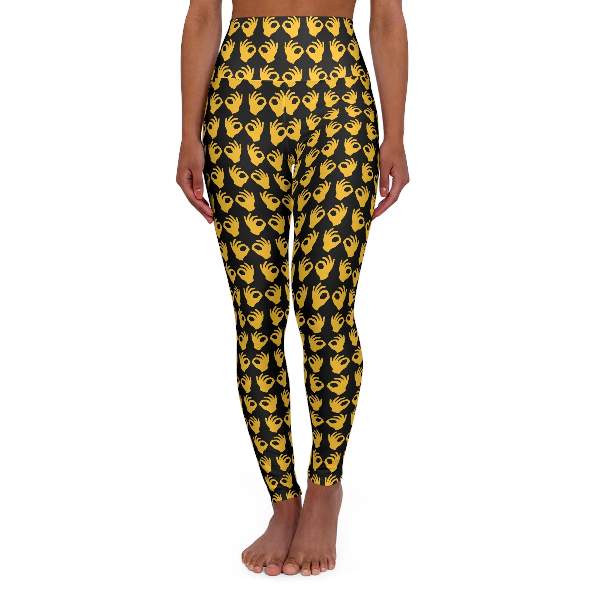 High Waisted Yoga Leggings - Black/Gold Griddy