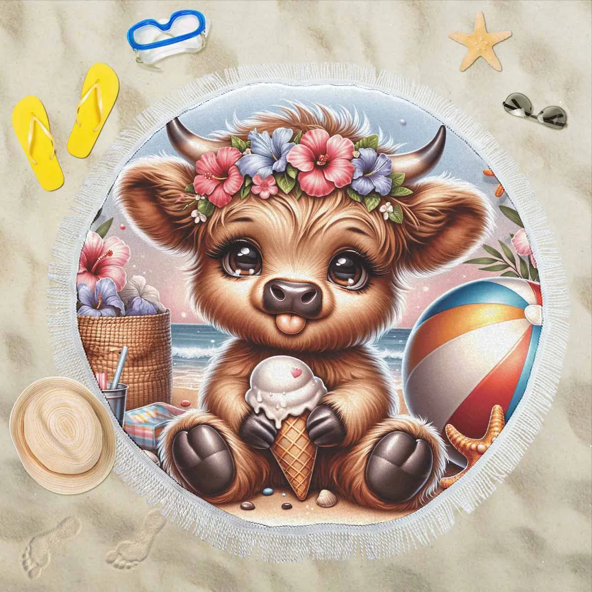 Highland Cow Awd35120  Circular Beach Shawl 59"