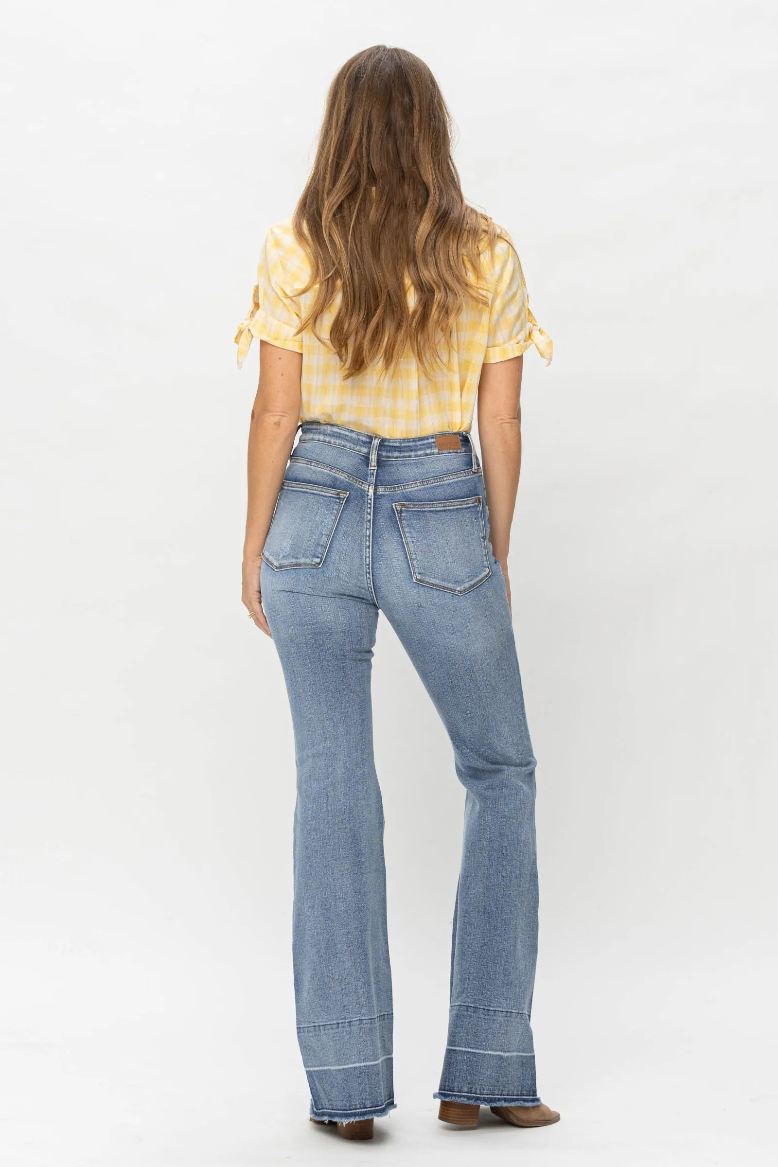 Judy Blue High Waist Contrast Tummy Control Release Hem Flare Denim 88486