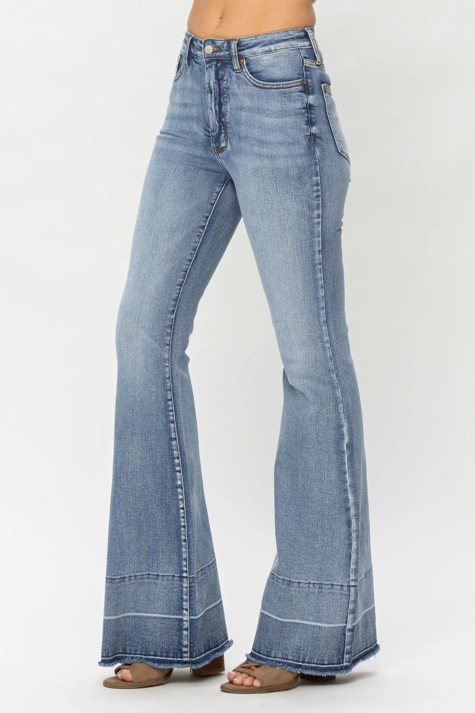 Judy Blue High Waist Contrast Tummy Control Release Hem Flare Denim 88486