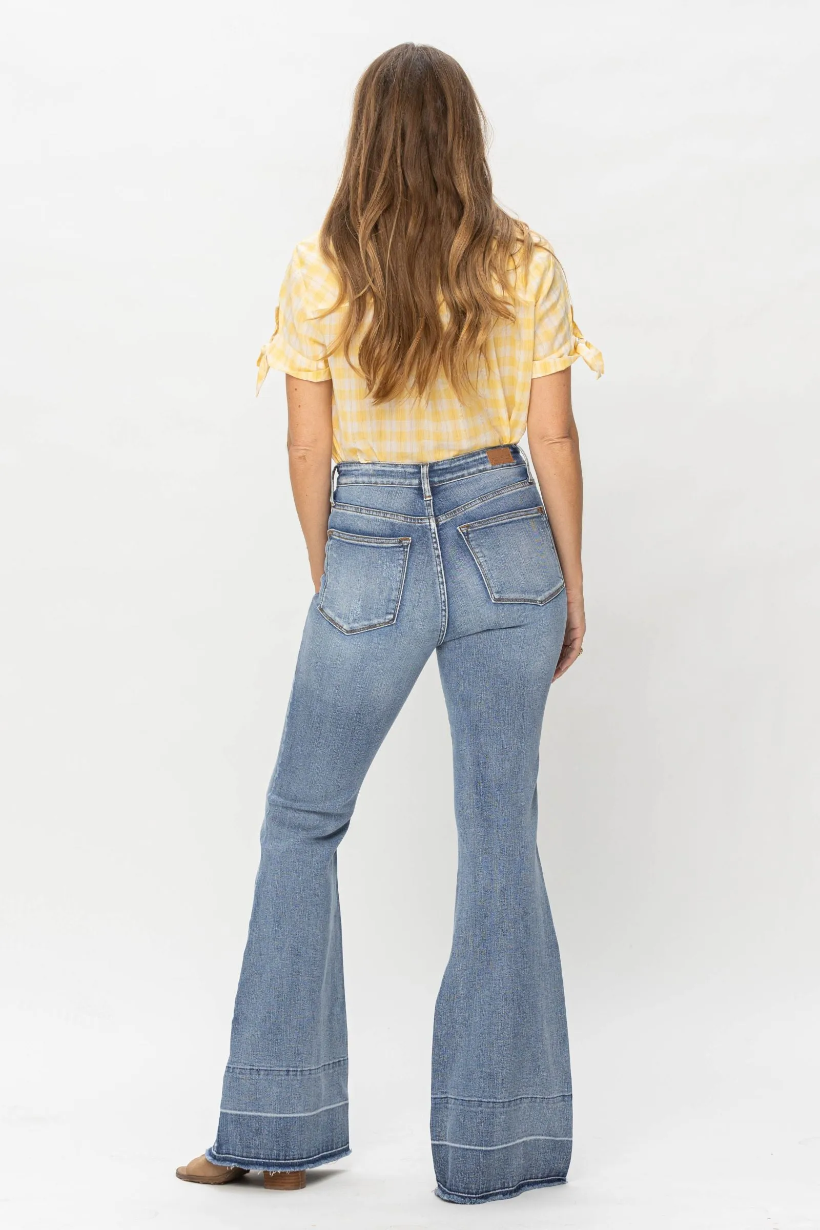 Judy Blue High Waist Contrast Tummy Control Release Hem Flare Denim 88486