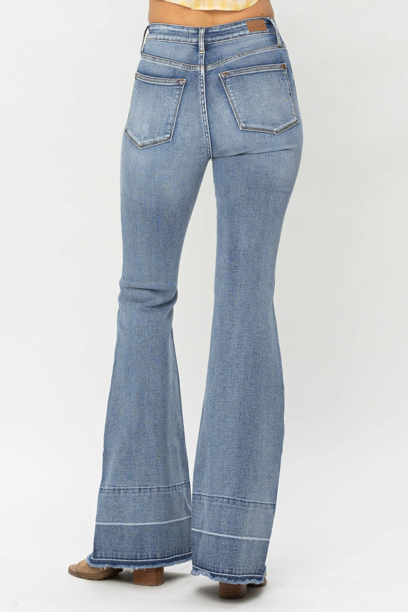 Judy Blue High Waist Contrast Tummy Control Release Hem Flare Denim 88486