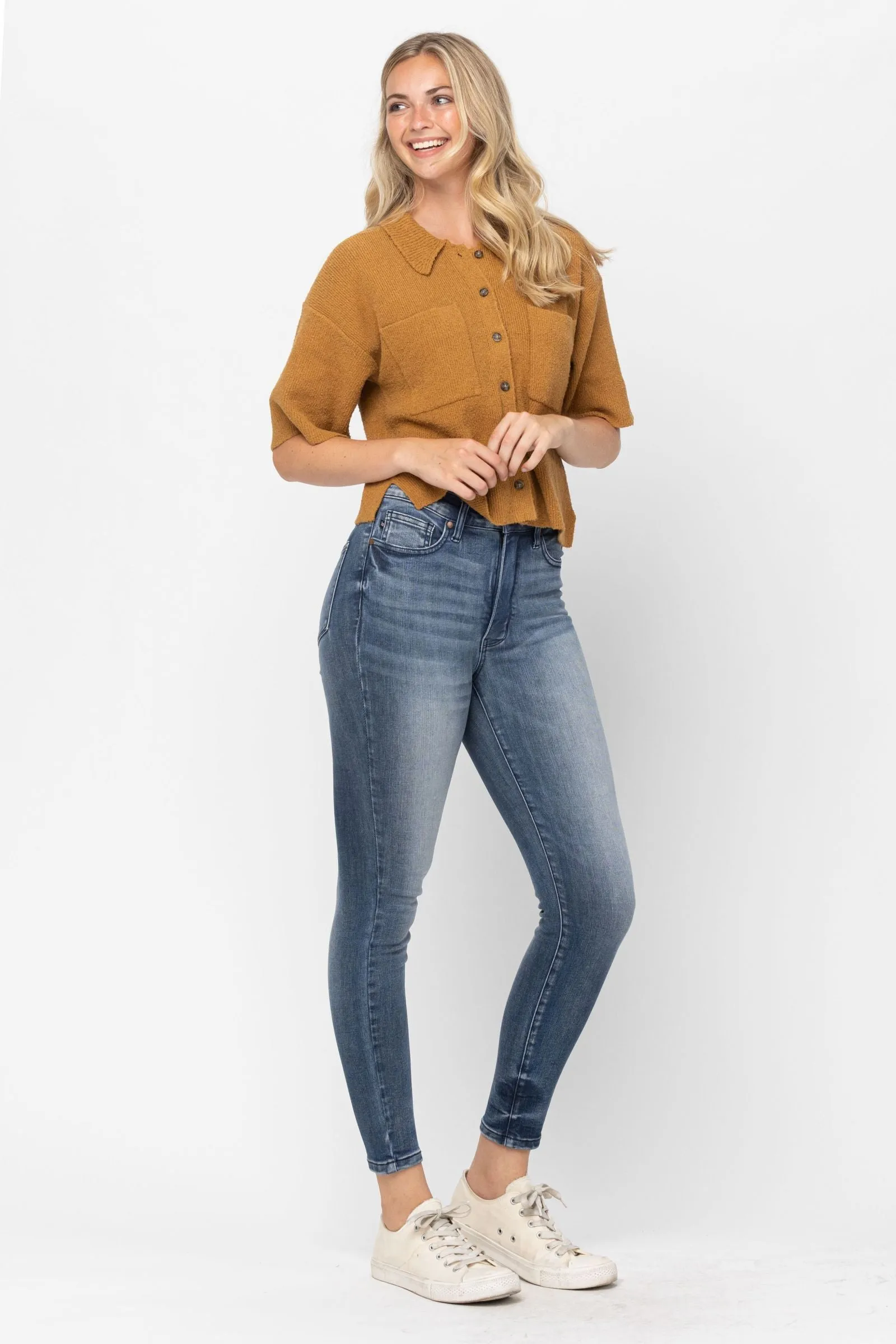 Judy Blue High-Waist Tummy-Control Skinny Jeans with Contrast Wash - 88525