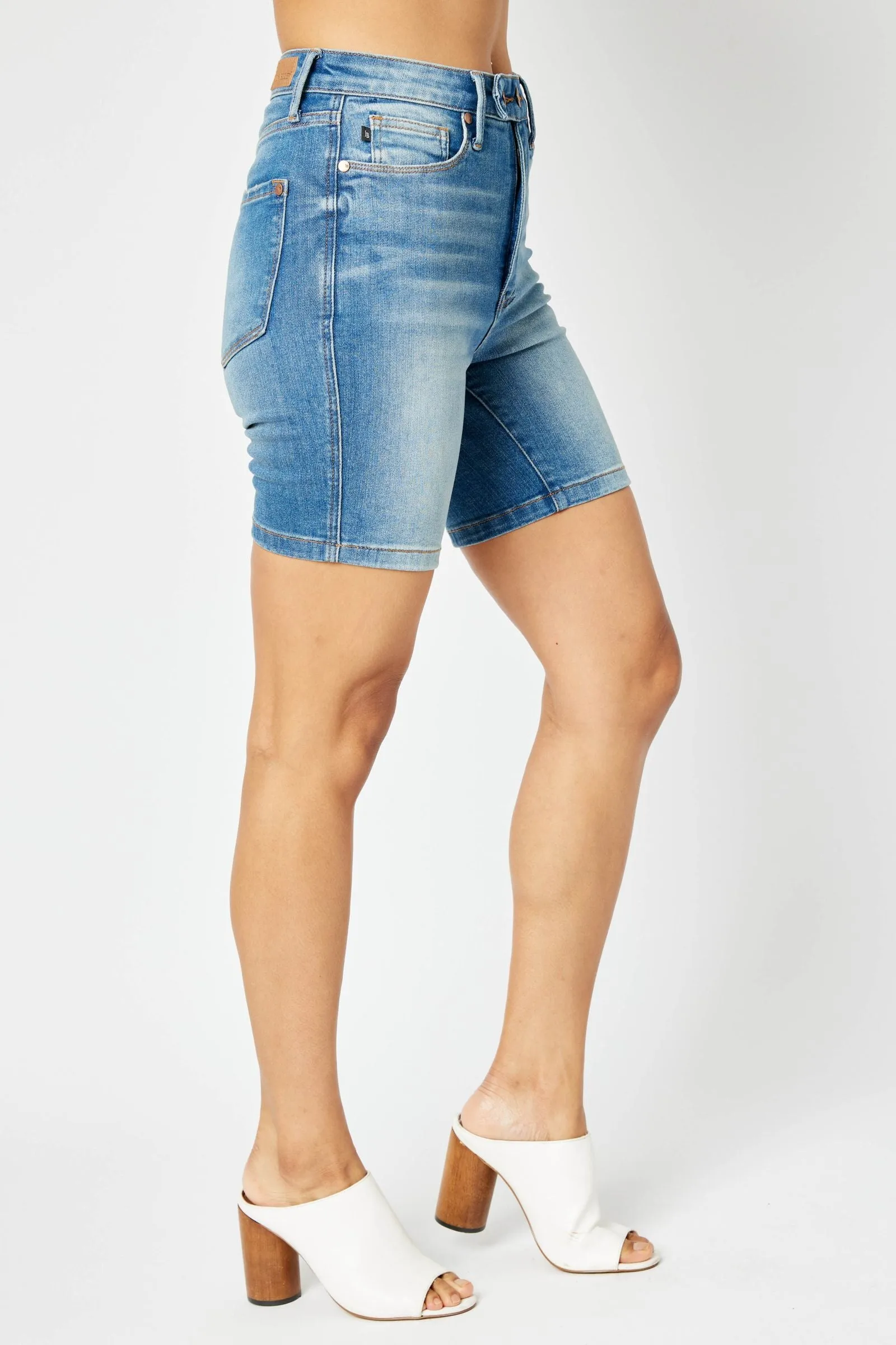 Judy Blue High Waist Tummy Control Double Button Bermuda Denim Short 150269