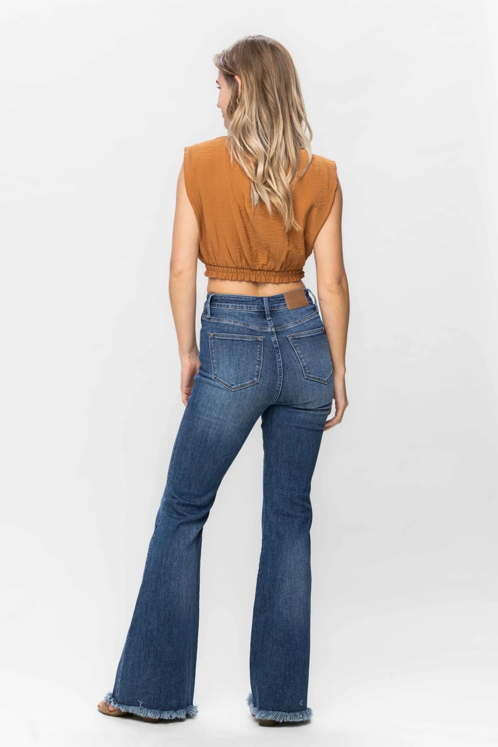 Judy Blue High Waist Tummy Control Fray Hem Flare Denim 88681