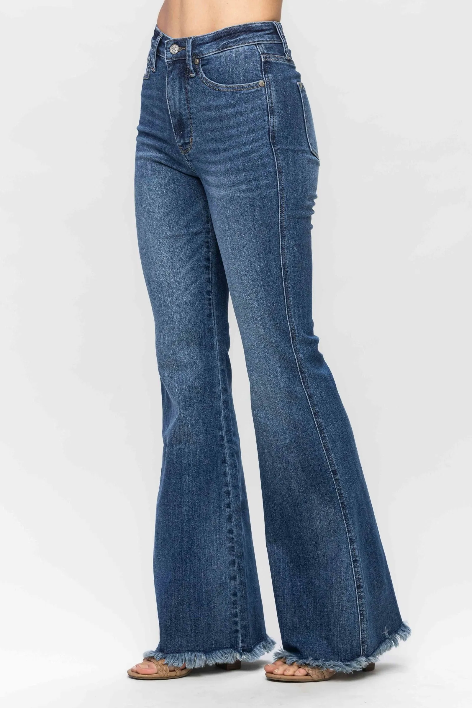 Judy Blue High Waist Tummy Control Fray Hem Flare Denim 88681