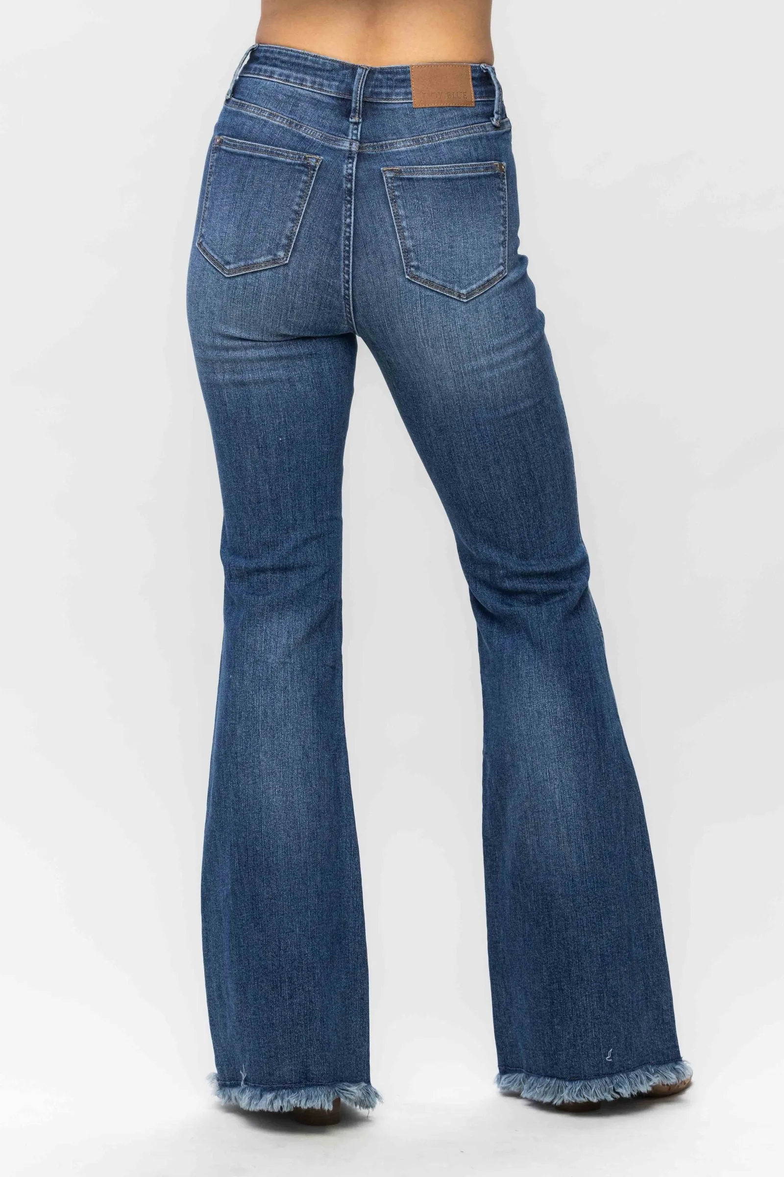 Judy Blue High Waist Tummy Control Fray Hem Flare Denim 88681