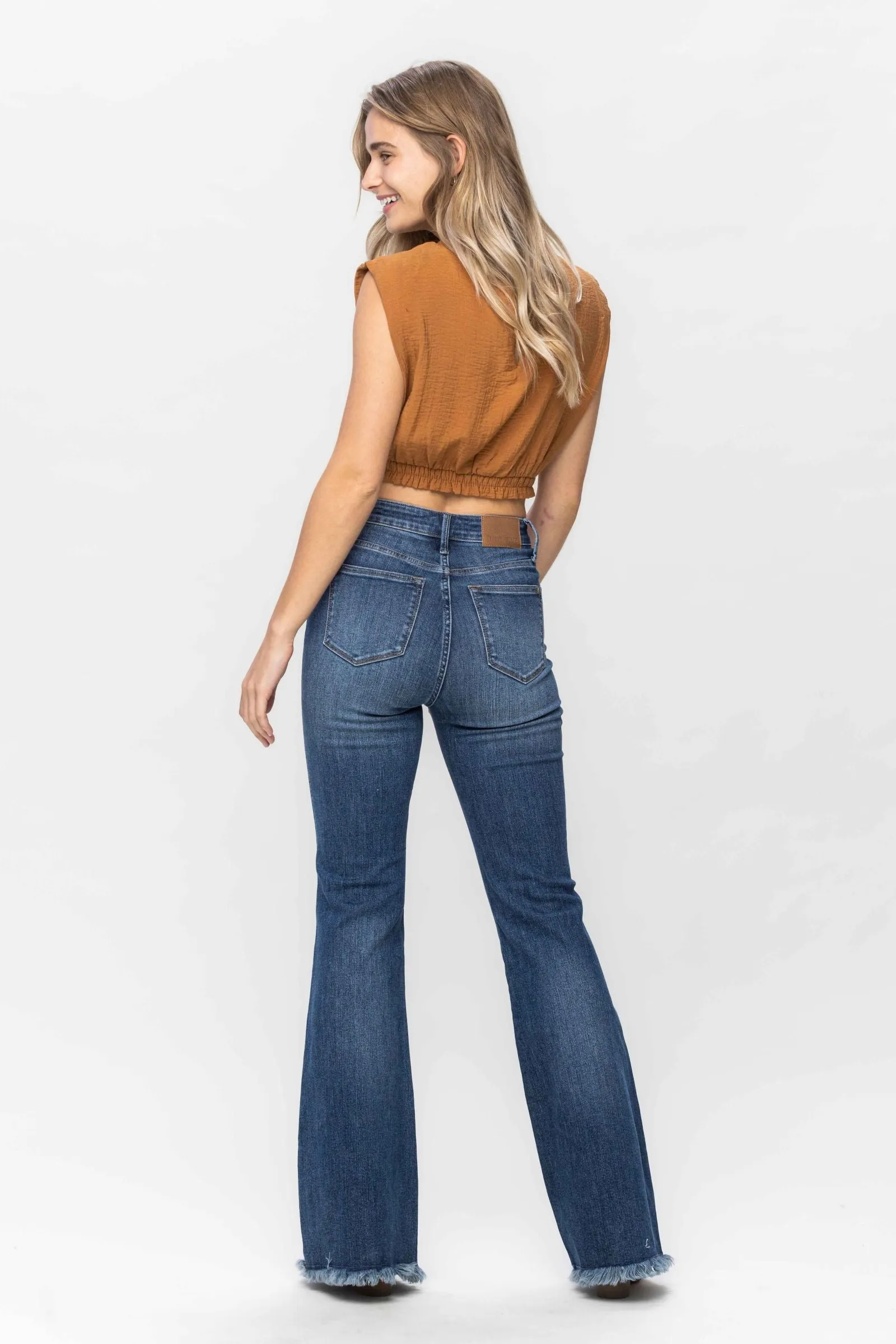 Judy Blue High Waist Tummy Control Fray Hem Flare Denim 88681