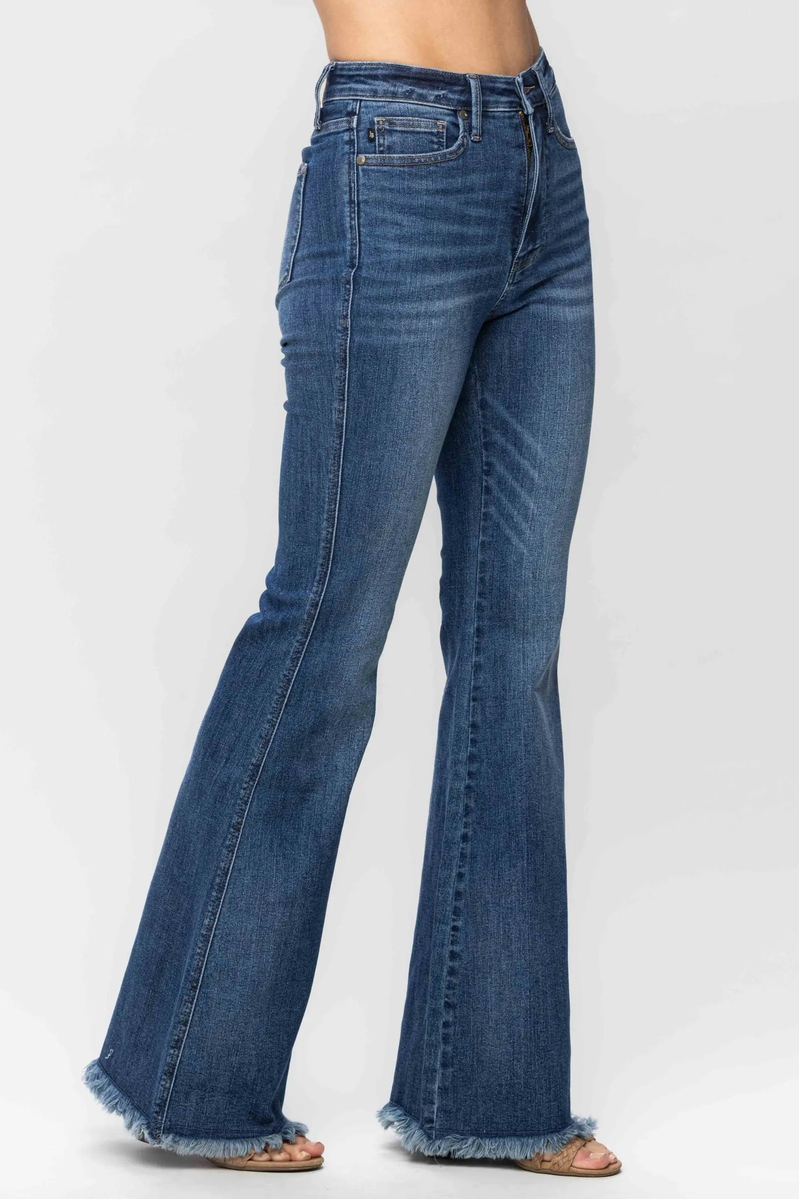 Judy Blue High Waist Tummy Control Fray Hem Flare Denim 88681
