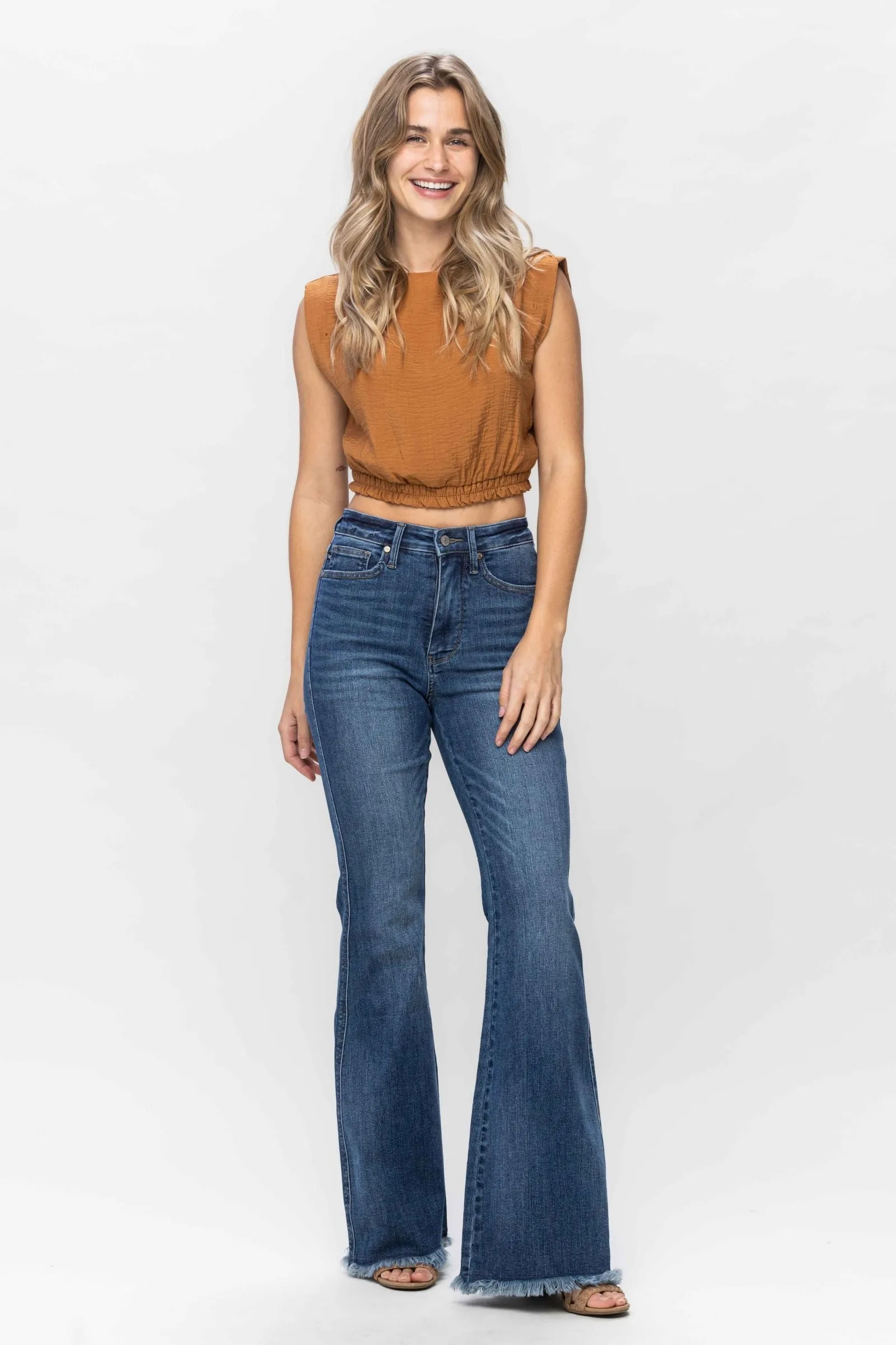 Judy Blue High Waist Tummy Control Fray Hem Flare Denim 88681