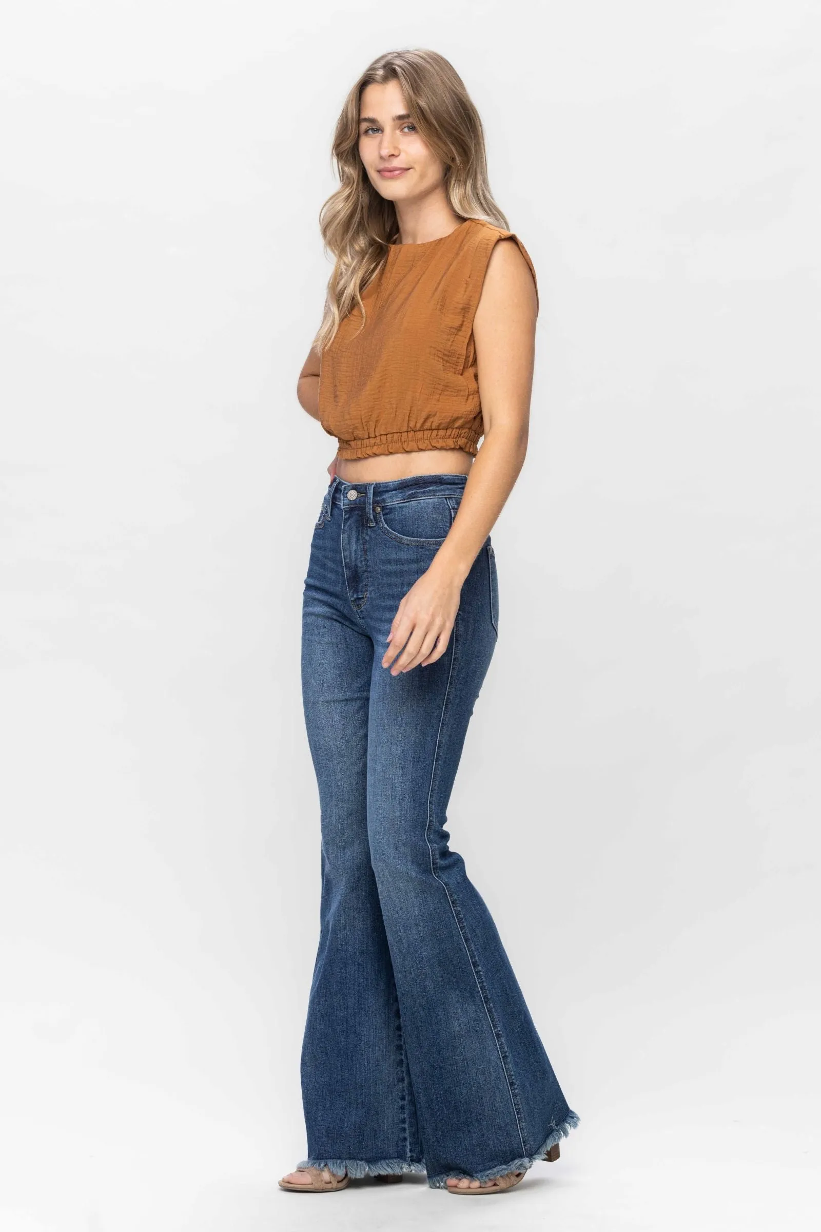 Judy Blue High Waist Tummy Control Fray Hem Flare Denim 88681