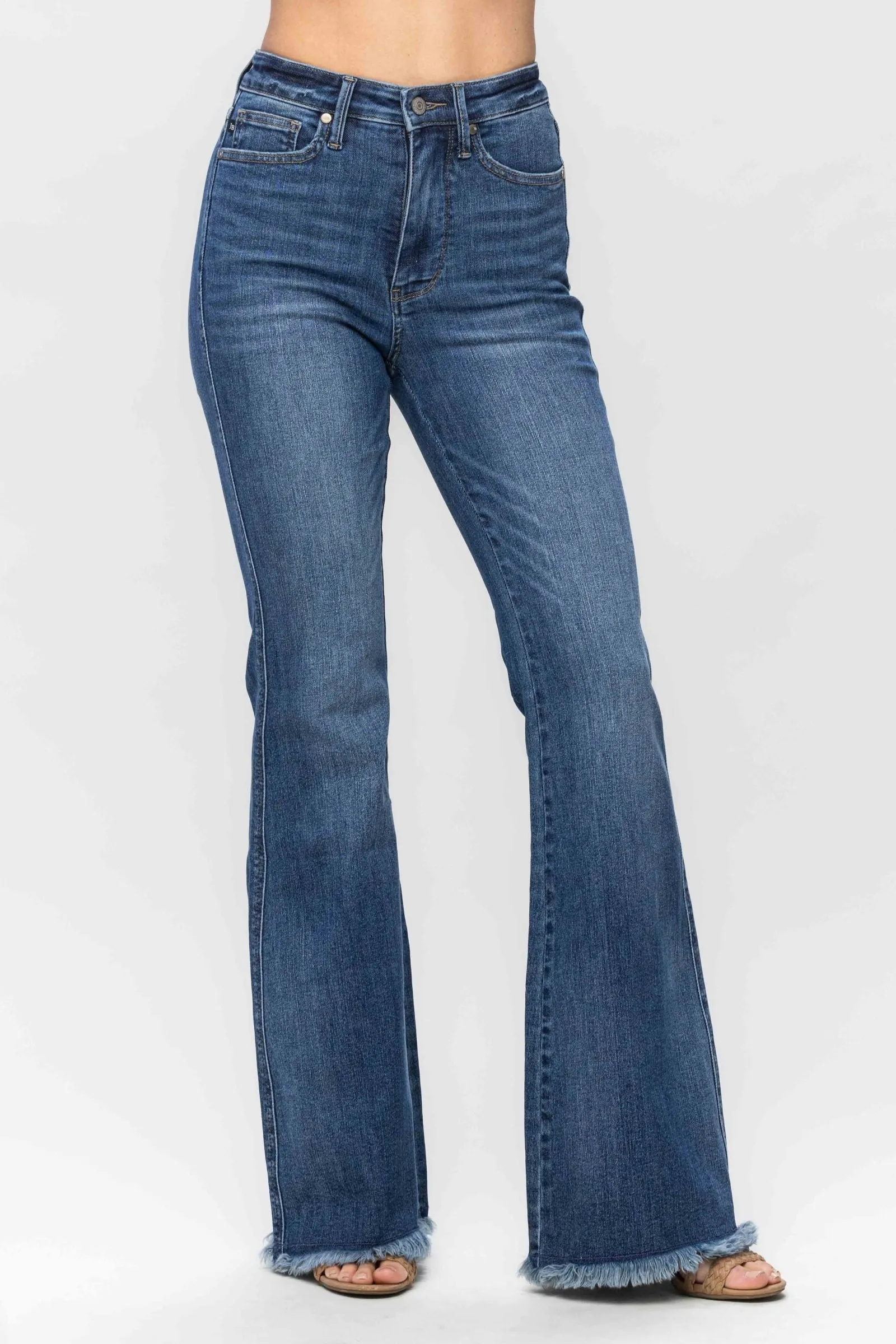 Judy Blue High Waist Tummy Control Fray Hem Flare Denim 88681