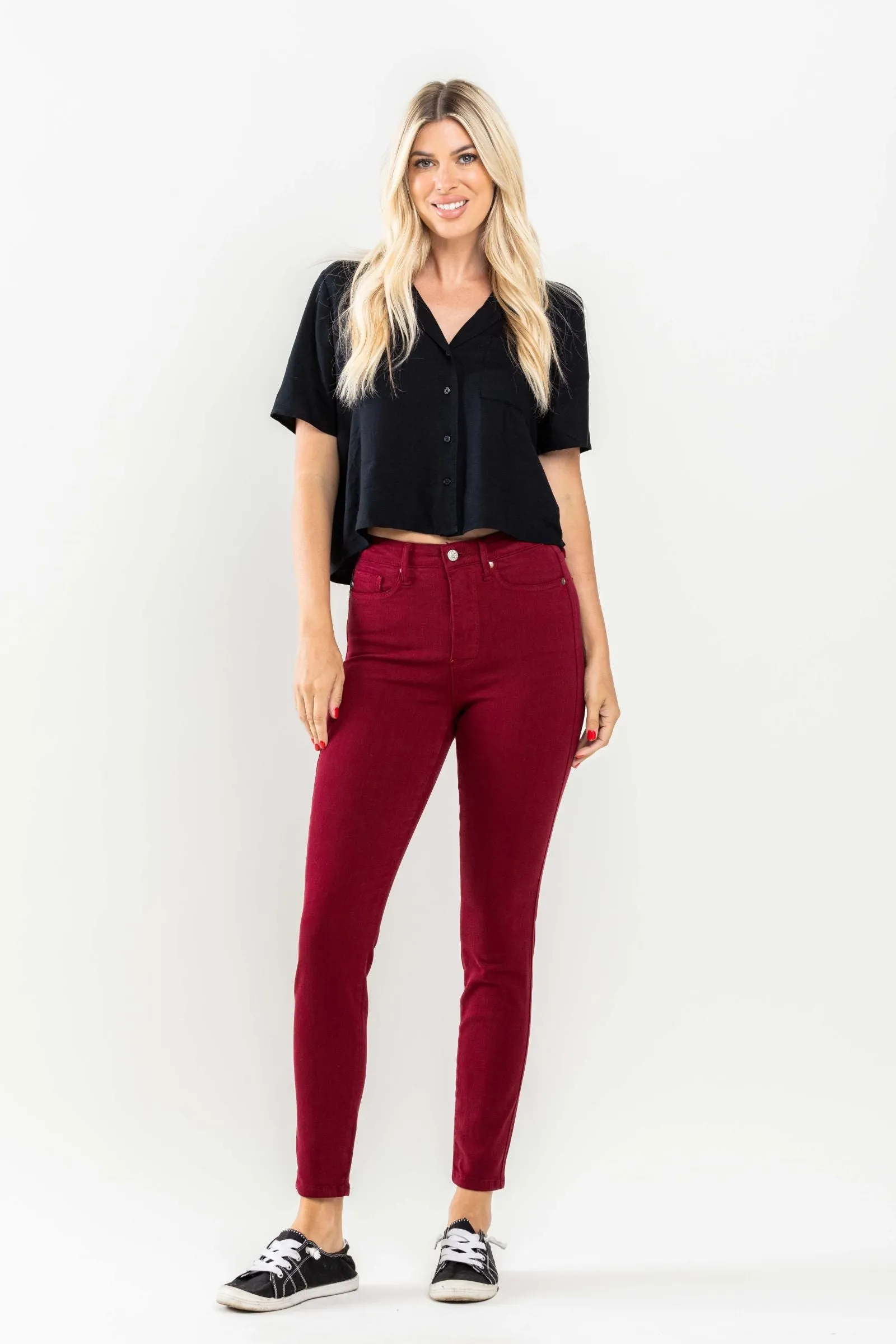 Judy Blue High Waist Tummy Control Garment Dyed Scarlet Skinny Denim 88760
