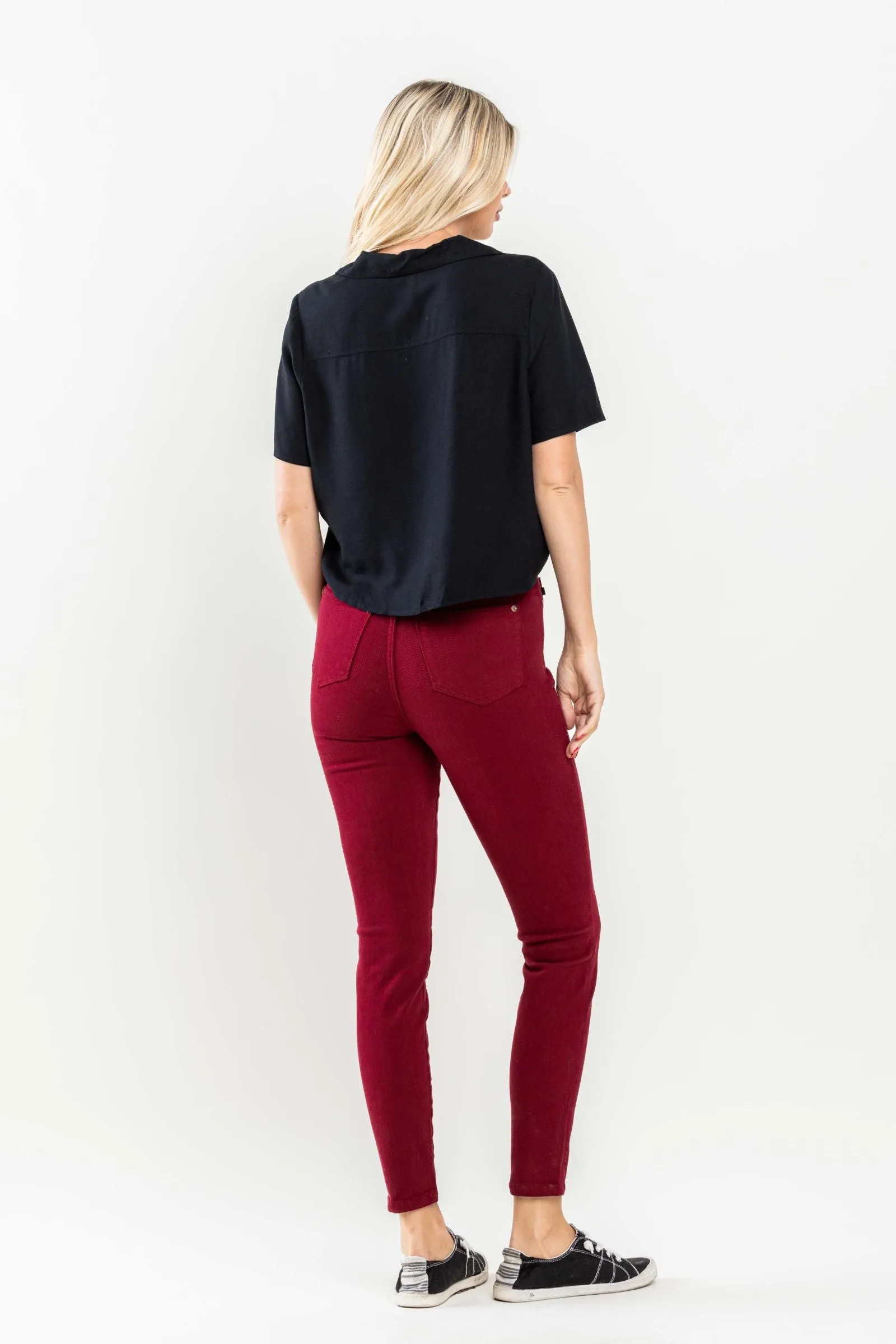 Judy Blue High Waist Tummy Control Garment Dyed Scarlet Skinny Denim 88760