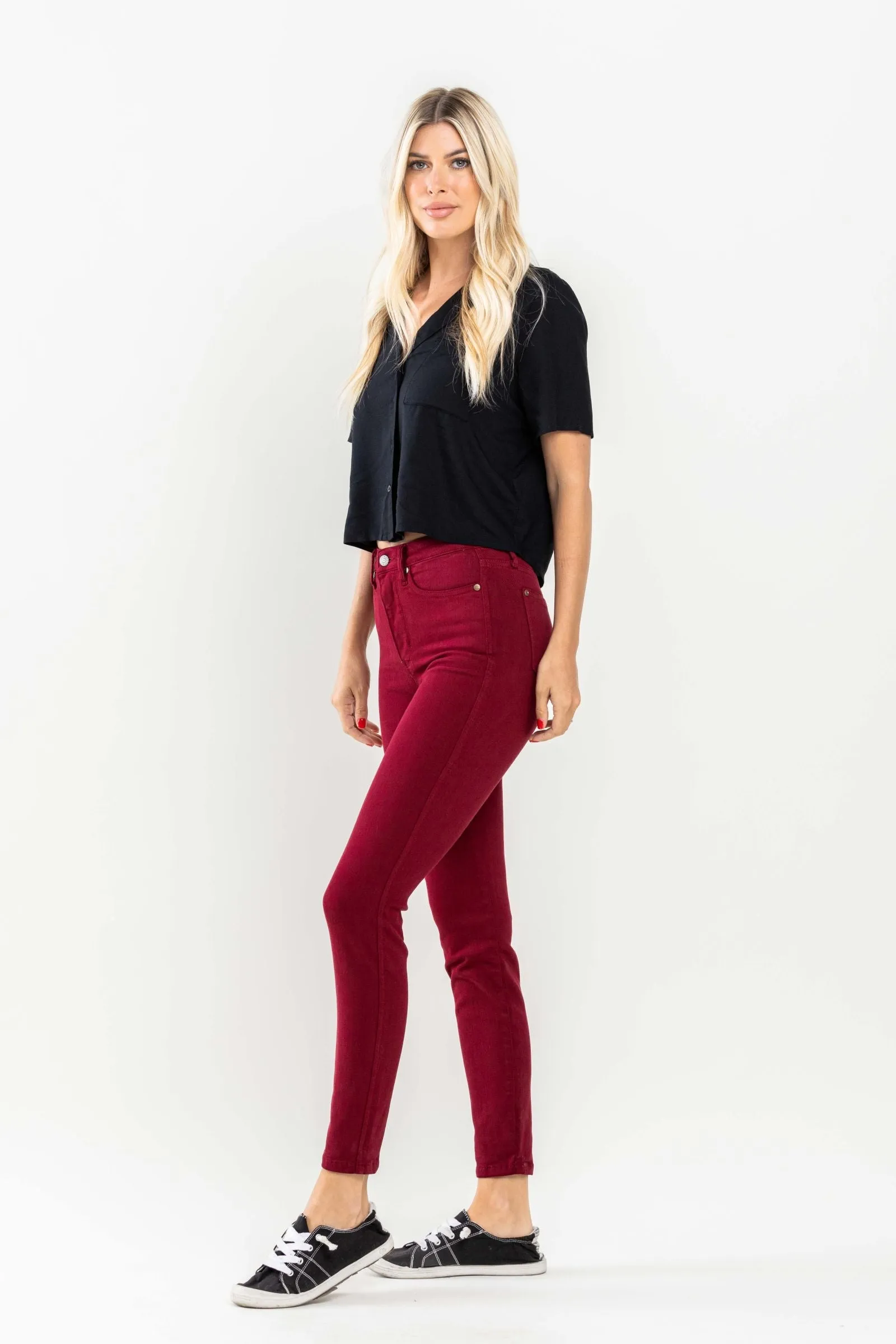 Judy Blue High Waist Tummy Control Garment Dyed Scarlet Skinny Denim 88760