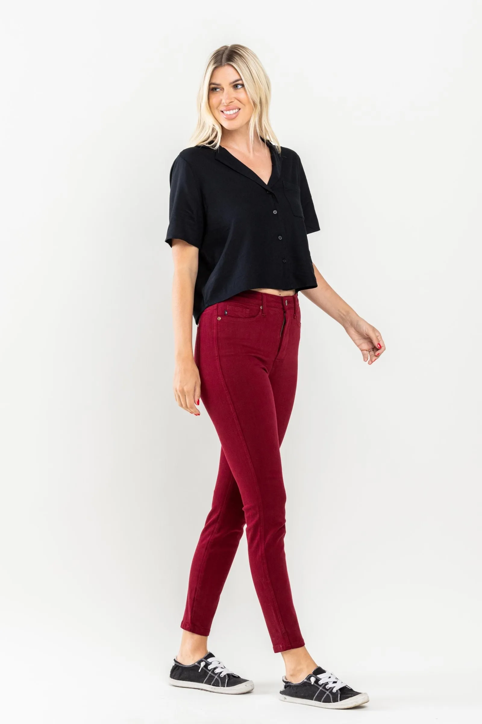 Judy Blue High Waist Tummy Control Garment Dyed Scarlet Skinny Denim 88760