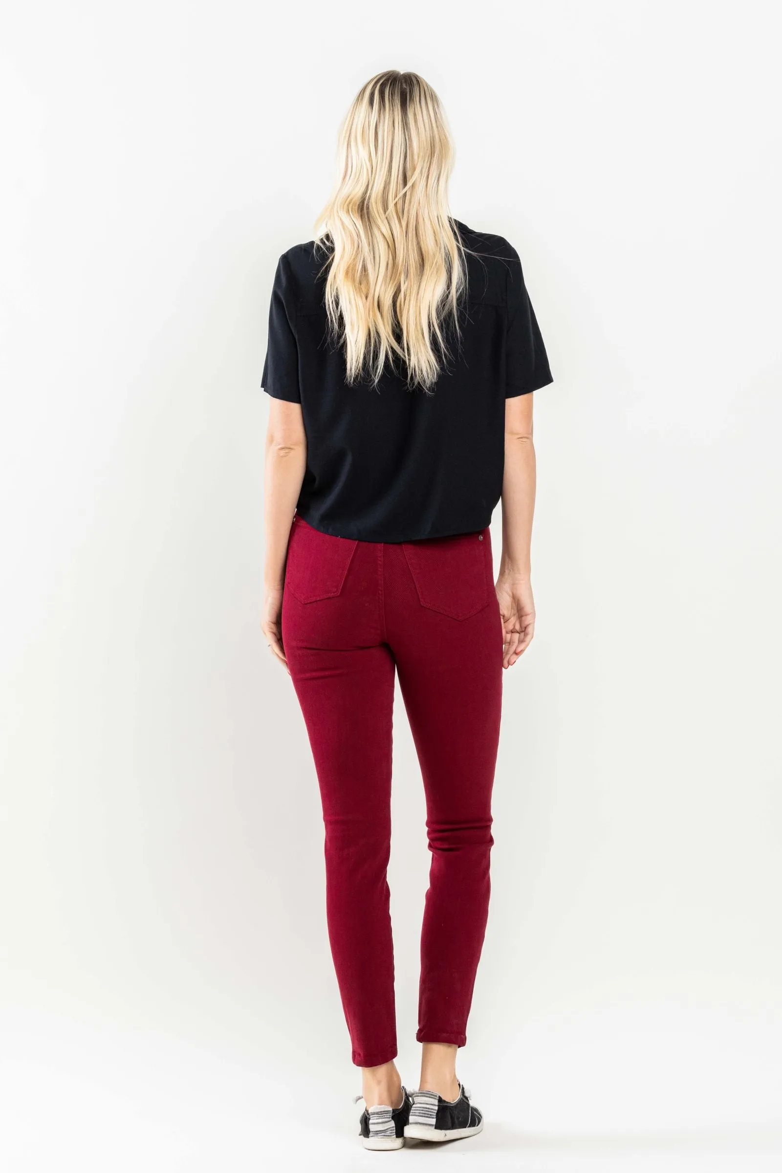 Judy Blue High Waist Tummy Control Garment Dyed Scarlet Skinny Denim 88760