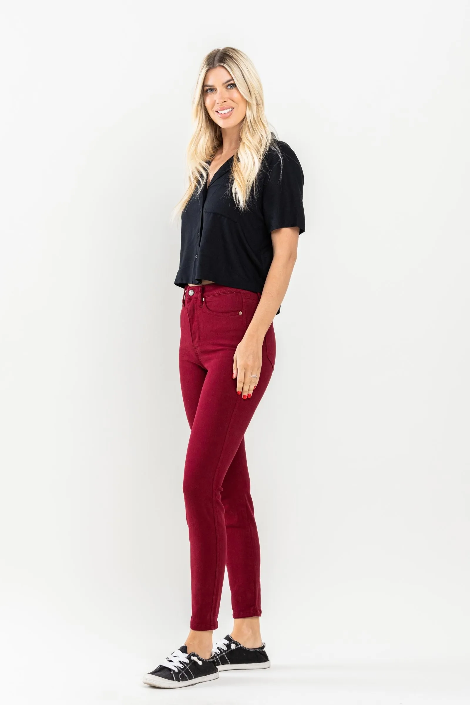 Judy Blue High Waist Tummy Control Garment Dyed Scarlet Skinny Denim 88760